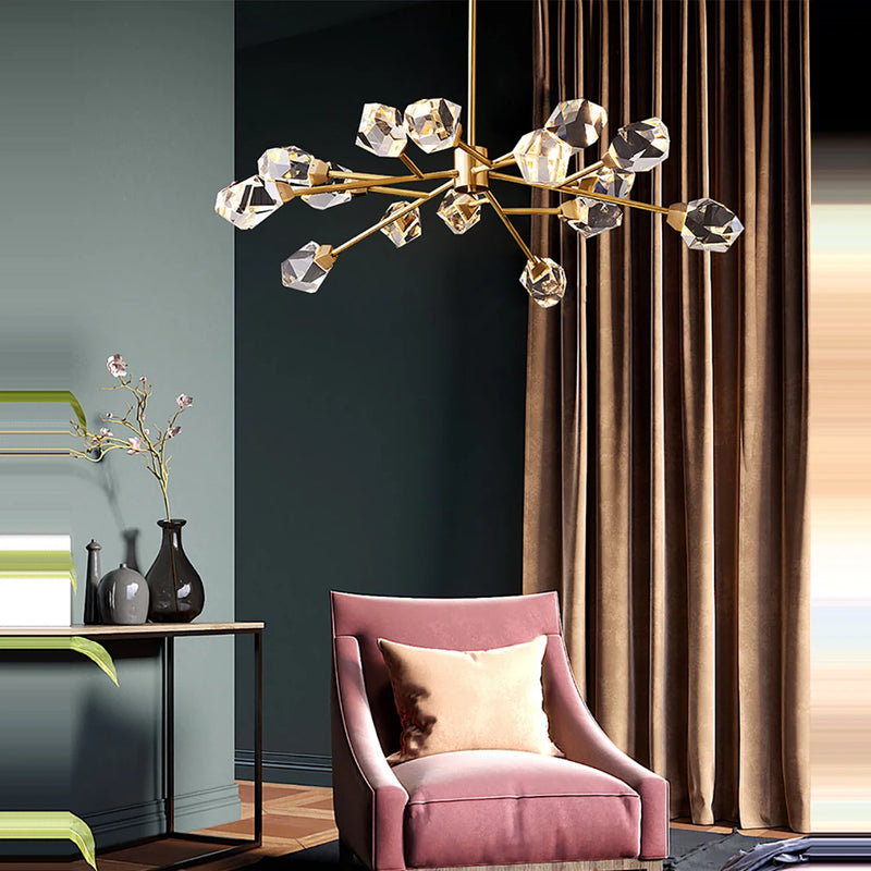 Brass crystal LED chandelier gold home decor