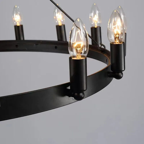 Round retro American style iron LED chandelier - vue 5 sur 13