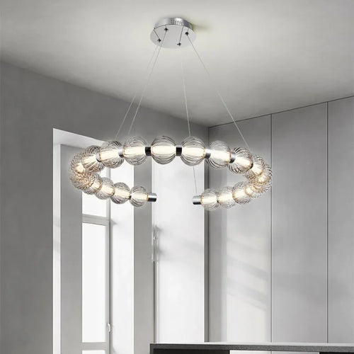 Luxury chrome pearl necklace style LED chandelier - vue 4 sur 13