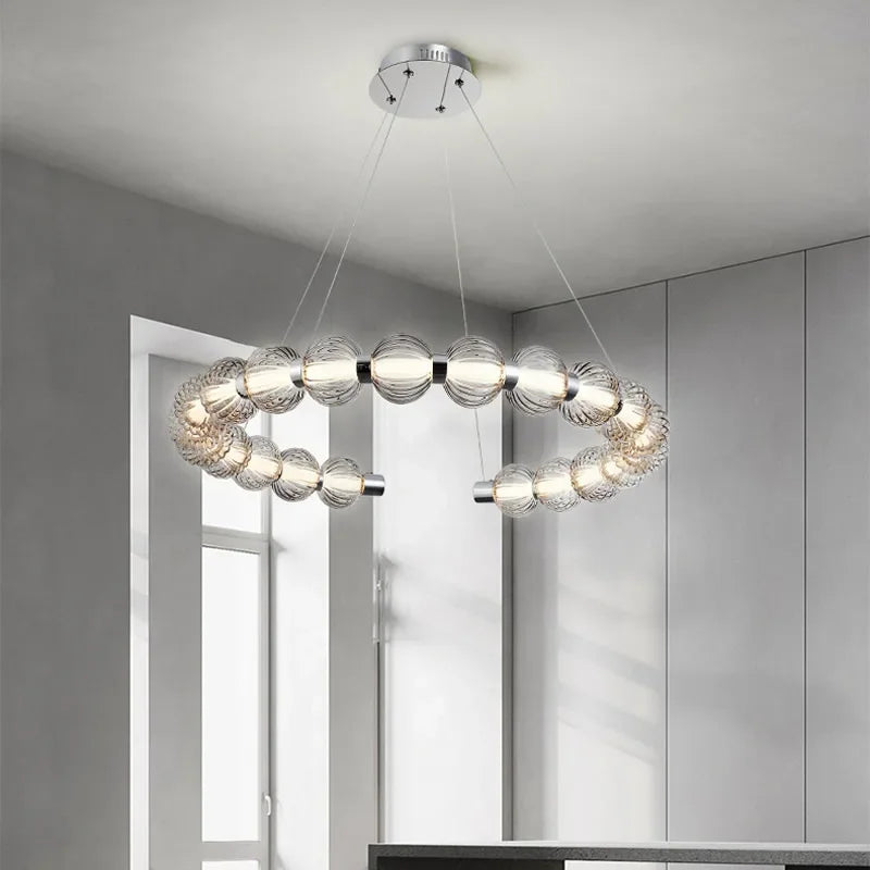 Luxury chrome pearl necklace style LED chandelier - vue 4 sur 13