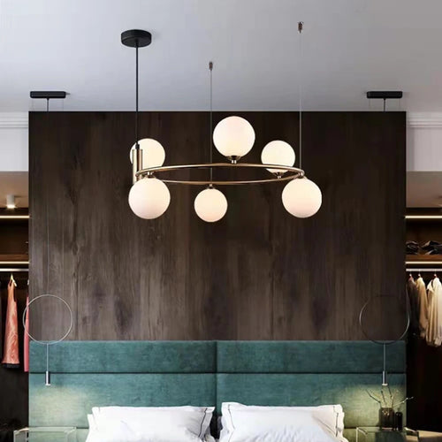 Nordic white glass chandelier - vue 3 sur 13