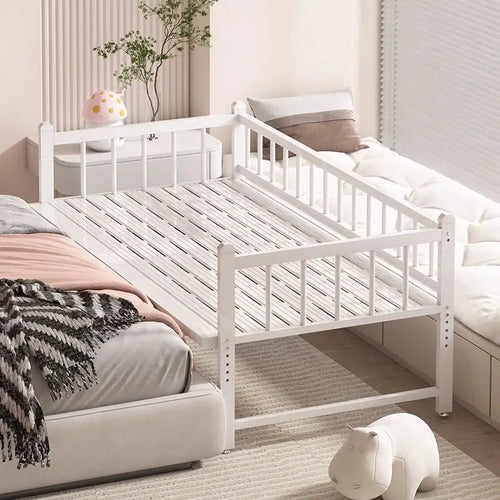 Iron art children's splicing bed with seamless connection, adjustable height, no guardrail, baby fall prevention, widened single - vue 5 sur 9