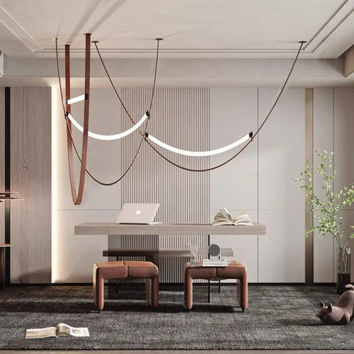 LED chandelier in silicone and artificial leather for hotel - vue 2 sur 11