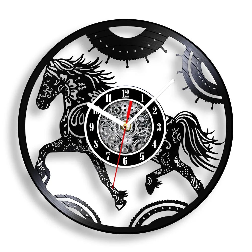 horse vinyl wall clock equestrian decoration handmade unique gift - vue 12 sur 22