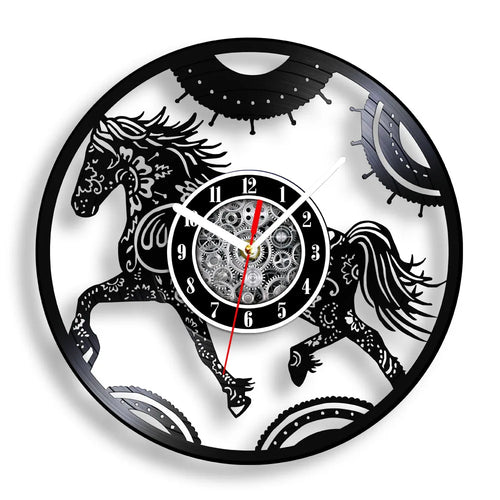 horse vinyl wall clock equestrian decoration handmade unique gift - vue 12 sur 22