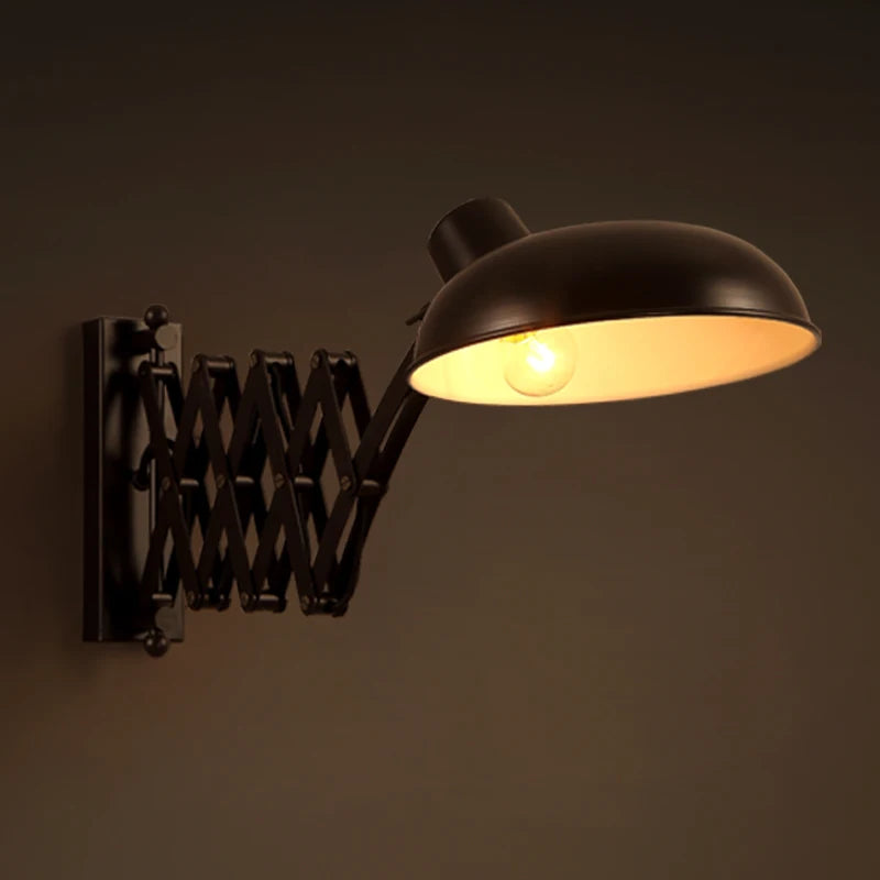 Adjustable vintage black iron telescopic wall light