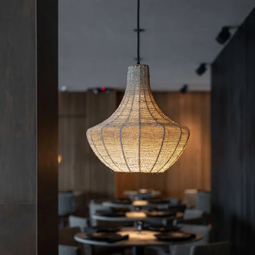 Handwoven hemp rope chandelier wabi sabi style