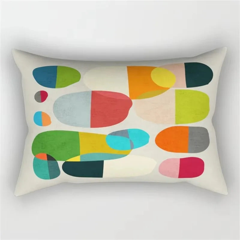 Geometric rainbow and botanical pattern cushion cover