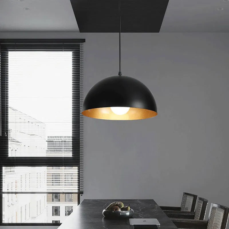 Retro loft pendant light with half-sphere shade