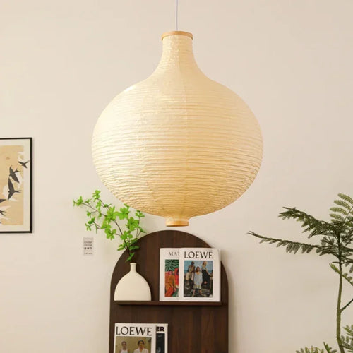 Japanese round paper pendant lamp with decorative hanging light - vue 4 sur 7