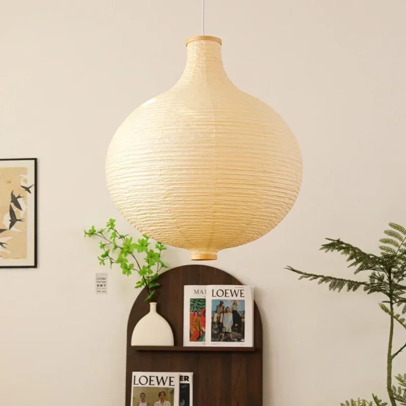 Japanese round paper pendant lamp with decorative hanging light - vue 4 sur 7