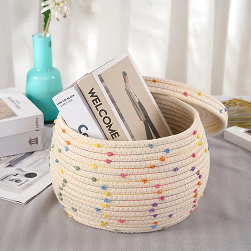 colorful polka dot cotton rope storage basket for organization