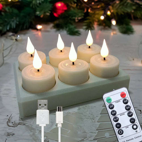 set of 6 or 12 rechargeable LED candles with timer and flashing - vue 8 sur 10