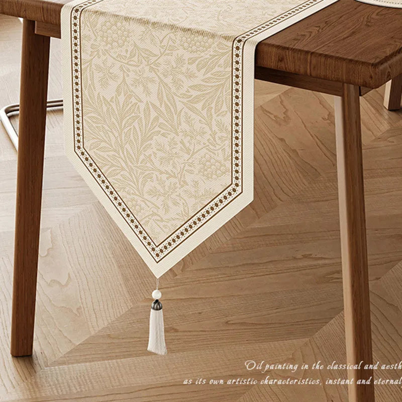 Chemin de table floral vintage lin style campagne beige naturel - vue 3 sur 4