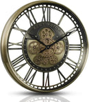 industrial metal wall clock with decorative moving gears