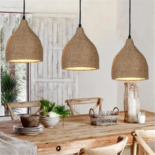 Vintage hemp rope pendant light for industrial loft - vue 6 sur 6