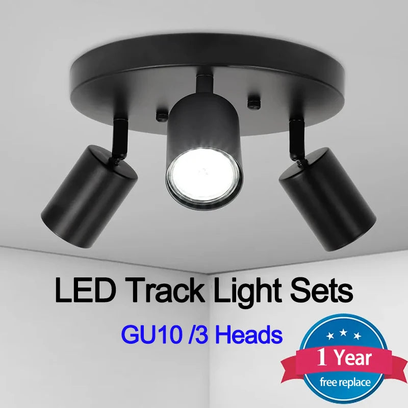 GU10 LED track spotlight with 3 heads for indoor lighting