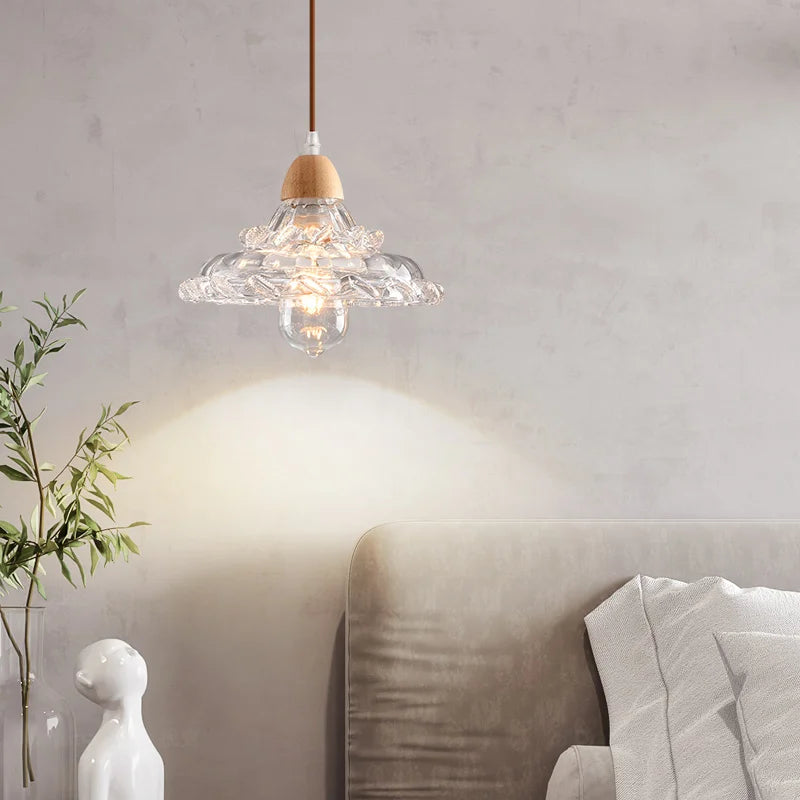 Modern nordic LED pendant chandelier in wood and glass - vue 3 sur 13