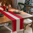 Beige boho table runner with tassels and geometric pattern