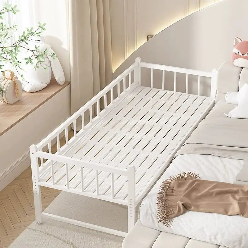 Iron art children's splicing bed with seamless connection, adjustable height, no guardrail, baby fall prevention, widened single - vue 1 sur 9