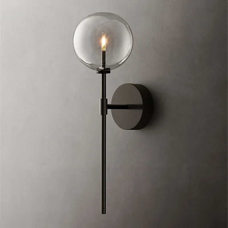Nordic wall light with clear glass globe, American retro style - vue 3 sur 9