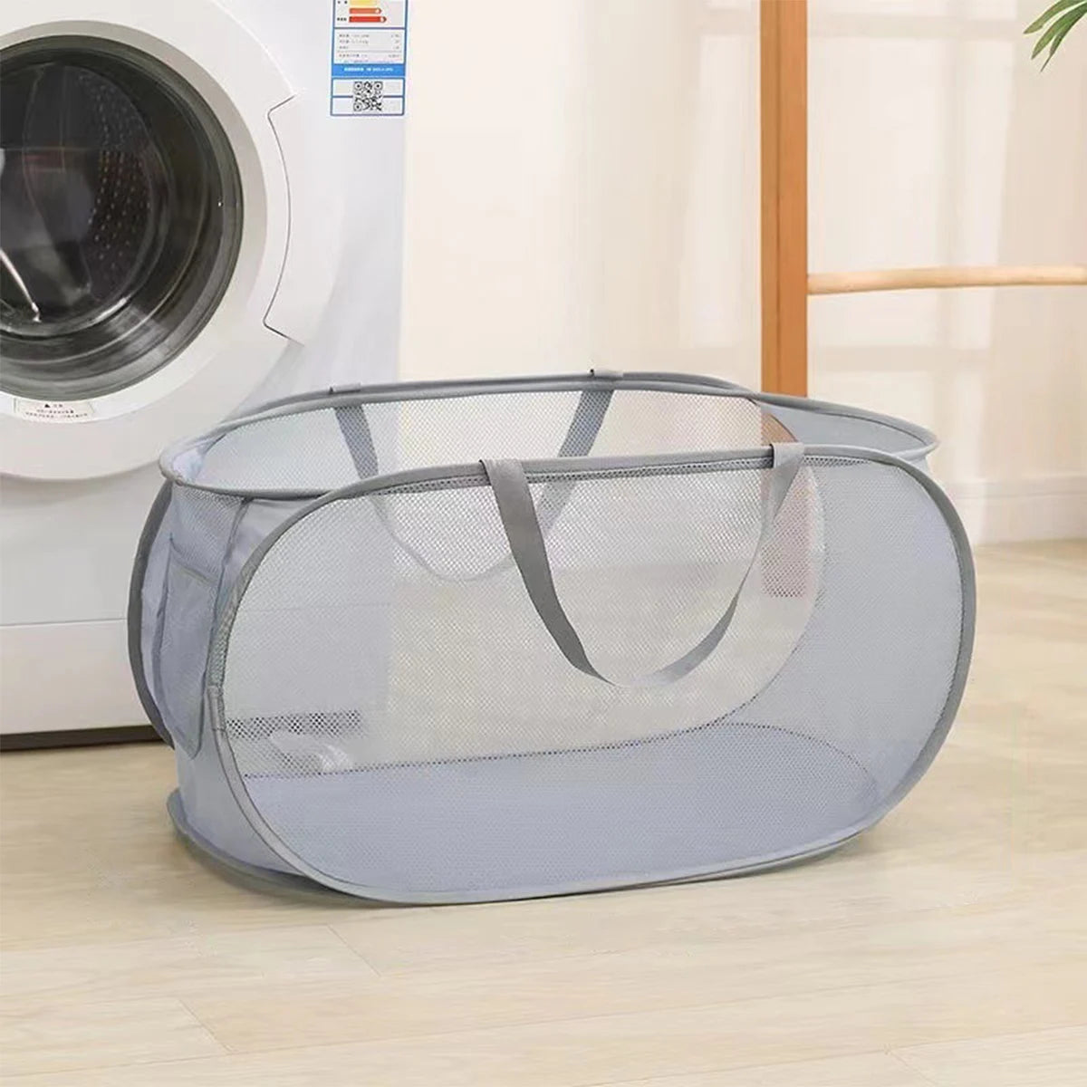 foldable laundry basket with handles and practical pockets