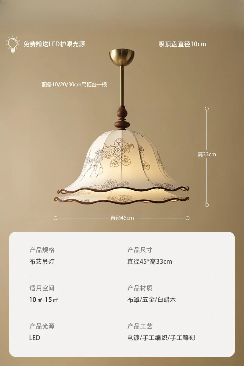 Decorative medieval-style fabric pendant light with French design for a warm atmosphere - vue 7 sur 8
