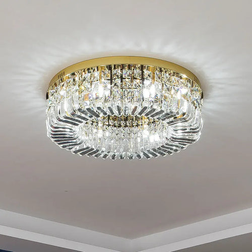 Modern round nordic crystal chrome LED chandelier pendant - vue 3 sur 8