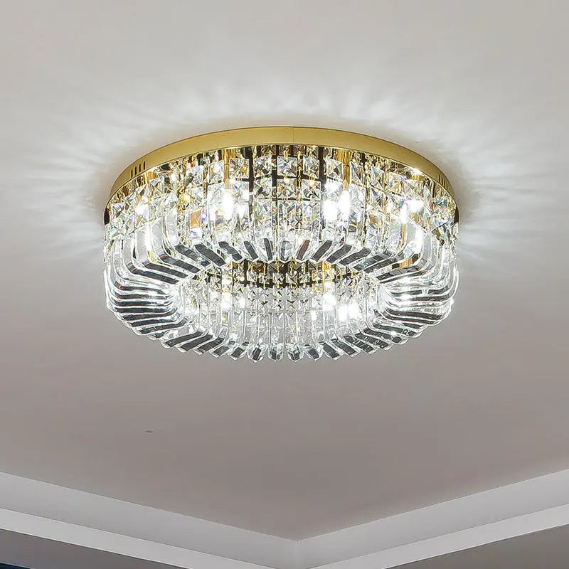Modern round nordic crystal chrome LED chandelier pendant - vue 3 sur 8