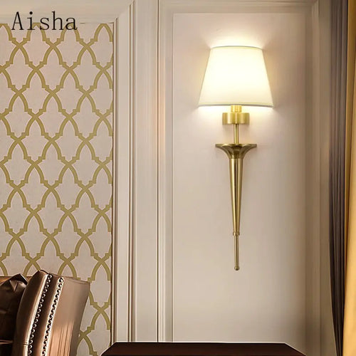 Minimalist copper fabric wall lamp for luxury interior decoration - vue 5 sur 7