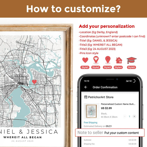 Personalised city map romantic gift for him - vue 4 sur 7