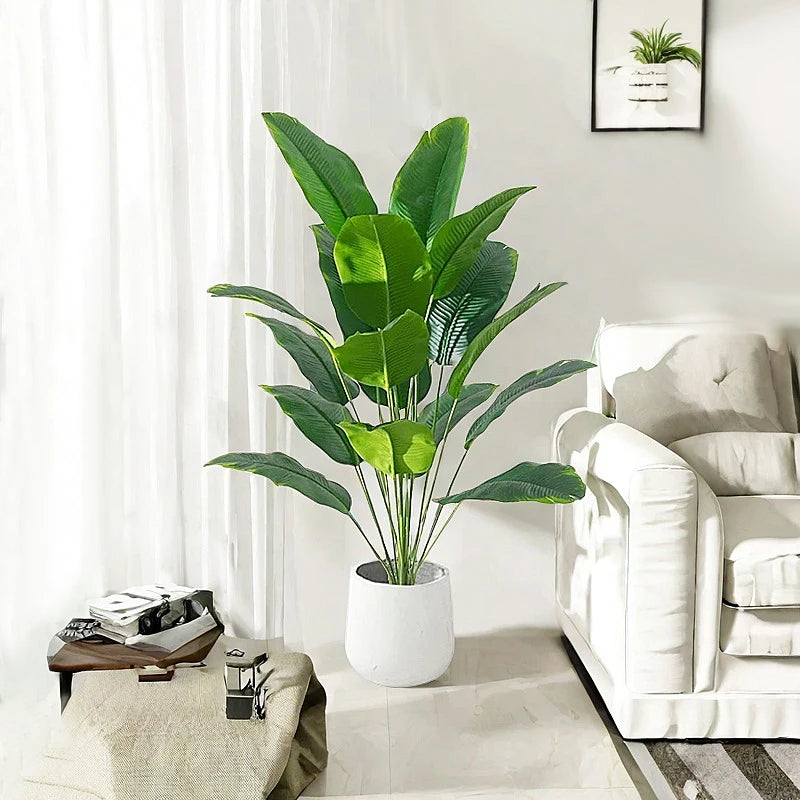 Artificial banana tree and tropical palm plants for festive decoration