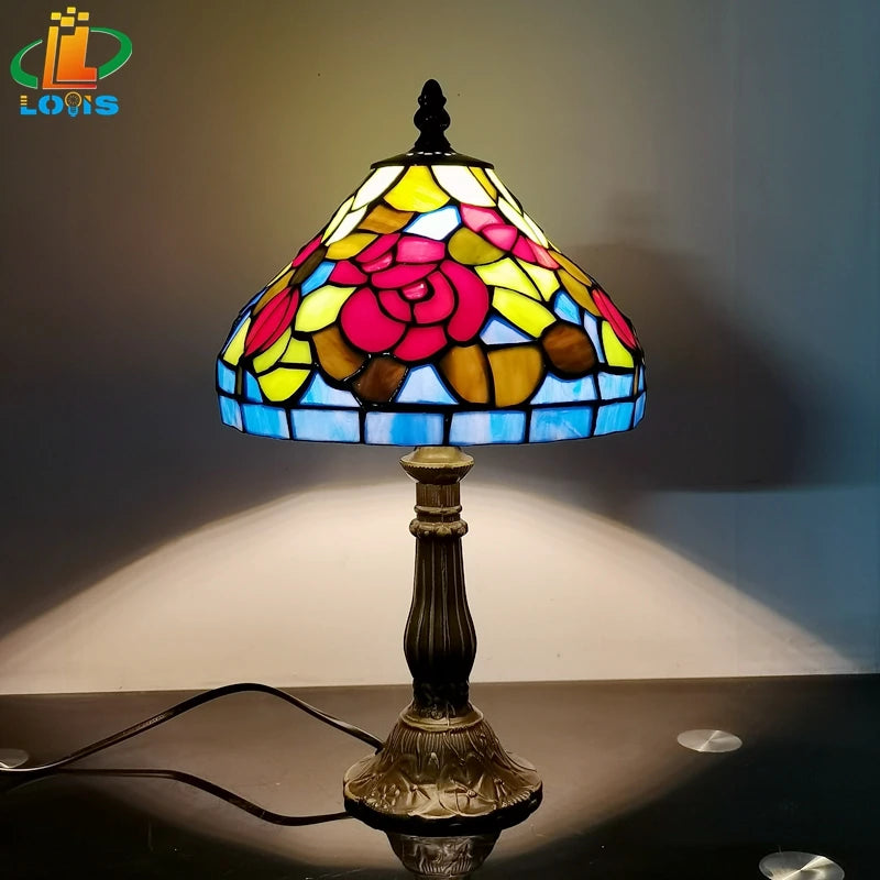 Tiffany style table lamp with antique floral design