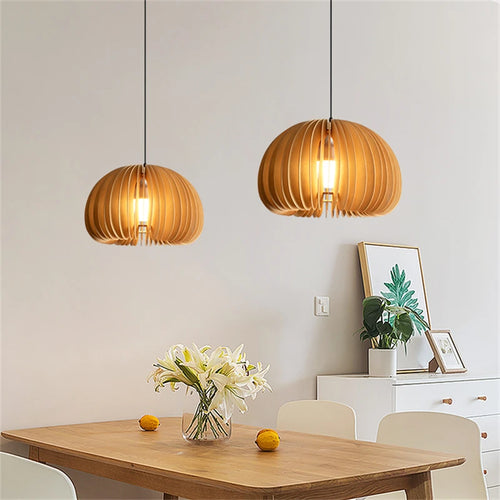 Modern handmade wooden pumpkin pendant light for decoration - vue 2 sur 19
