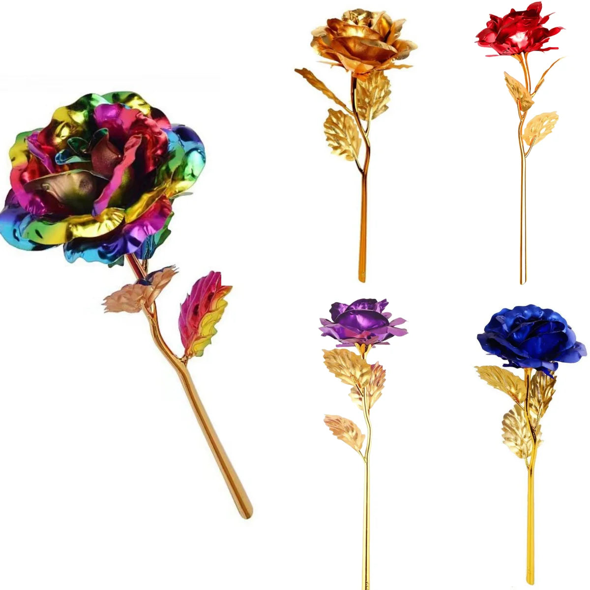 Decorative golden metal artificial rose to give as a gift