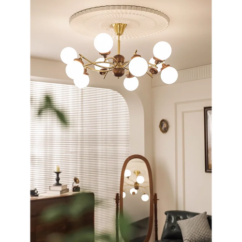 American retro wood and glass magic bean chandelier - vue 2 sur 9