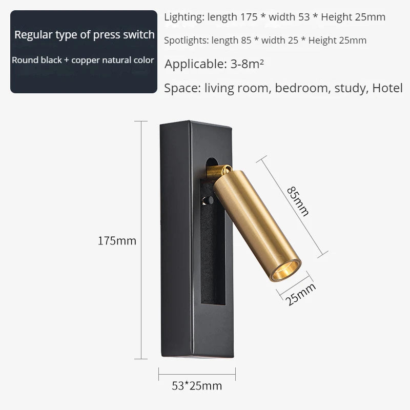 Modern wall light with USB charger and rotating LED spotlight