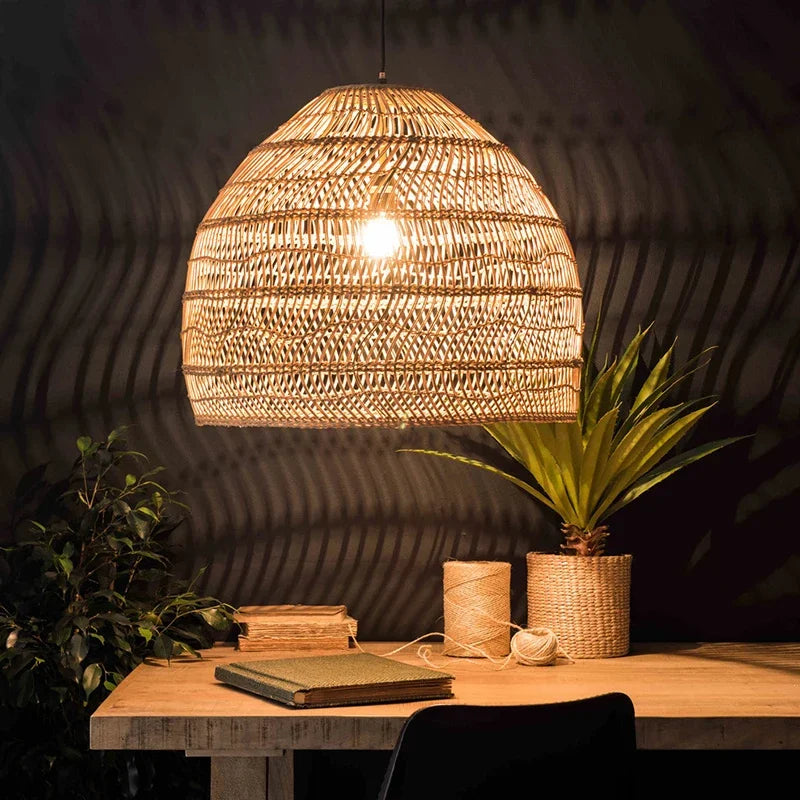 Handmade vintage rattan pendant light for interior decoration