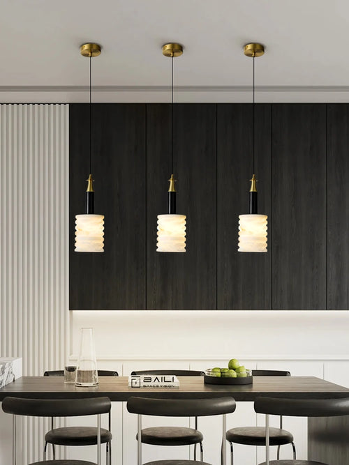 Modern pendant light in natural stone for minimalist lighting - vue 3 sur 8