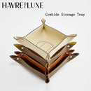 Foldable leather storage tray for various items