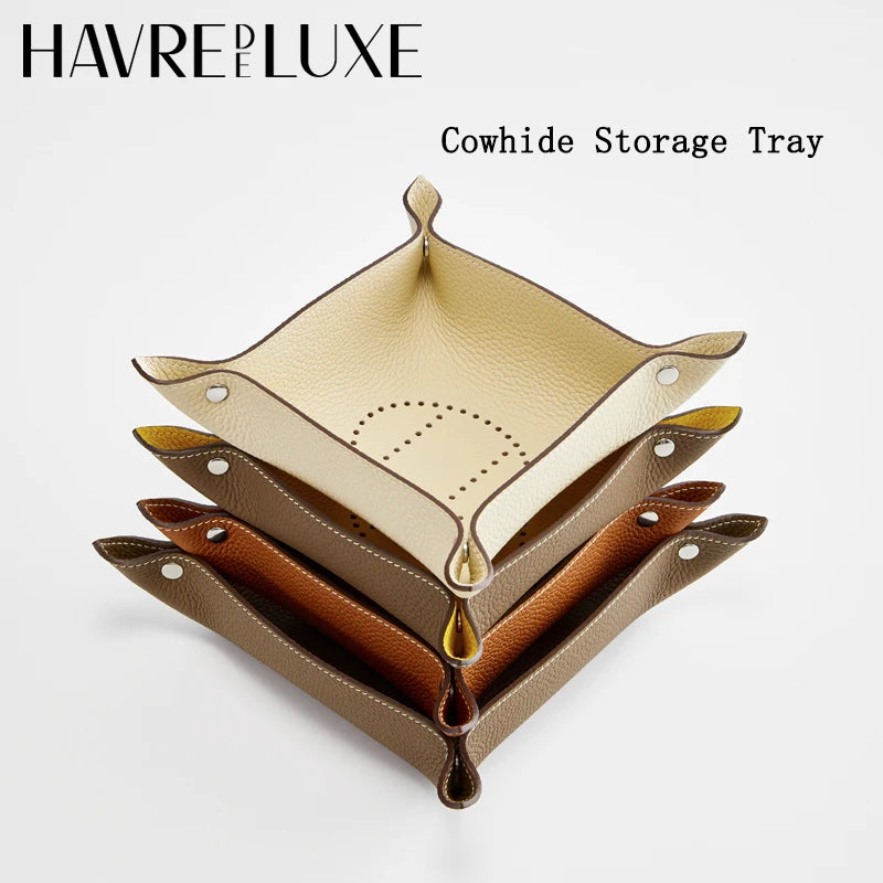 Foldable leather storage tray for various items