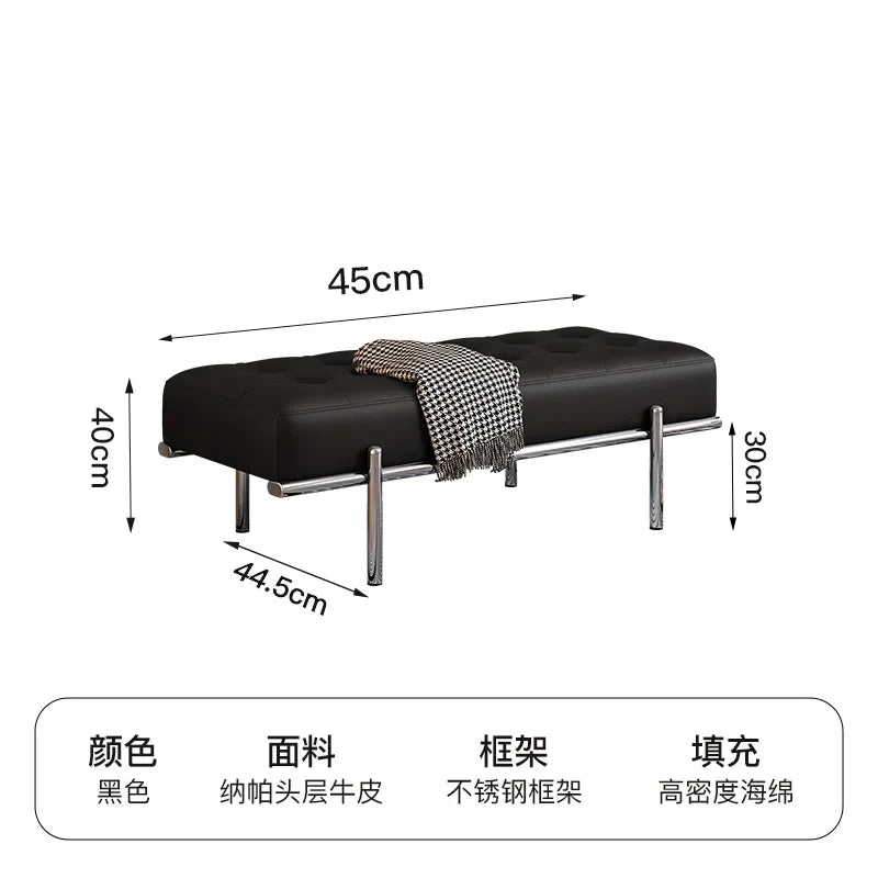 Stainless Steel Shoe Changing Bench, Long Stool, Italian Minimalist Leather, Bed-End Seat, Light, Luxury - vue 20 sur 42