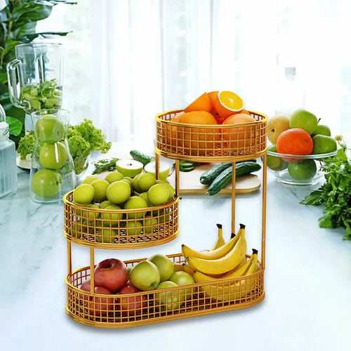 Countertop Fruit Basket Metal Wire Storage Basket, Counter Serving Tray Space Saver Serving Stand Vegetables Storage Rack - vue 8 sur 8