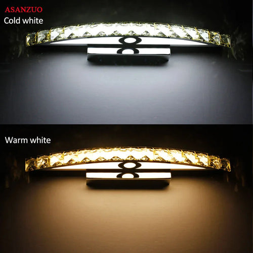 Bathroom LED mirror wall light stainless steel and crystal make-up lamp 44 cm/54 cm - vue 4 sur 10