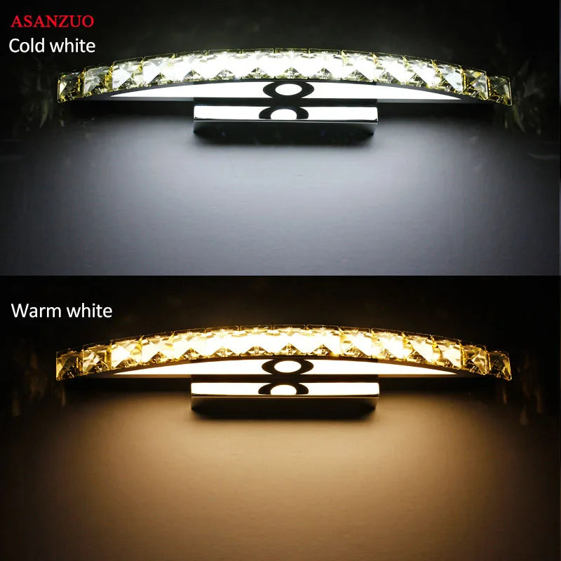 Bathroom LED mirror wall light stainless steel and crystal make-up lamp 44 cm/54 cm - vue 4 sur 10