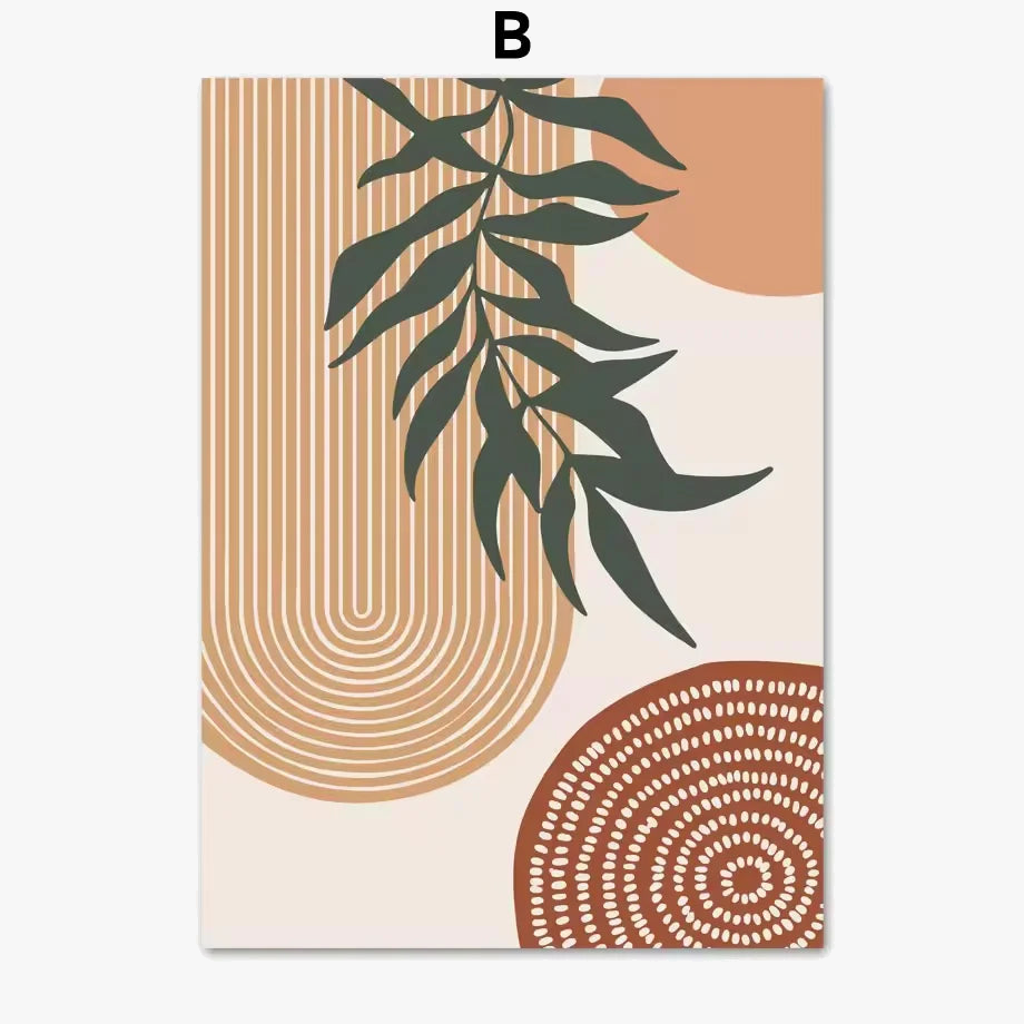 abstract boho posters with sun leaves for wall decoration