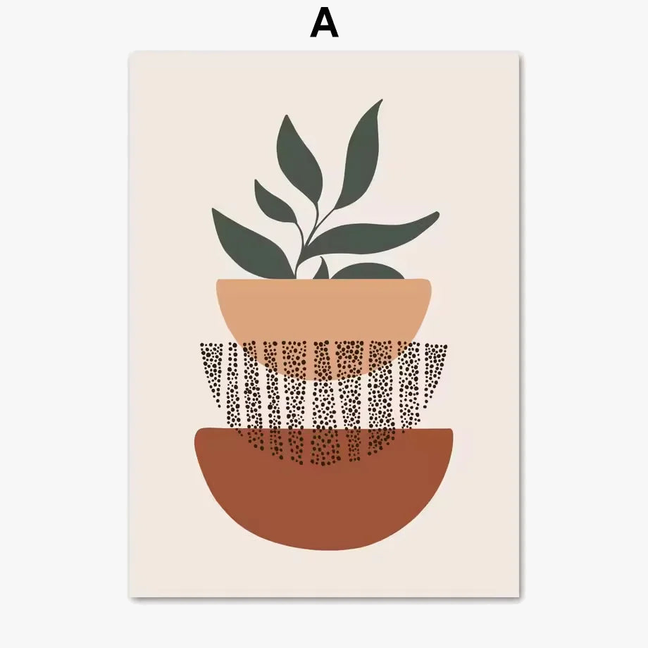 Abstract leaf posters for boho wall decor