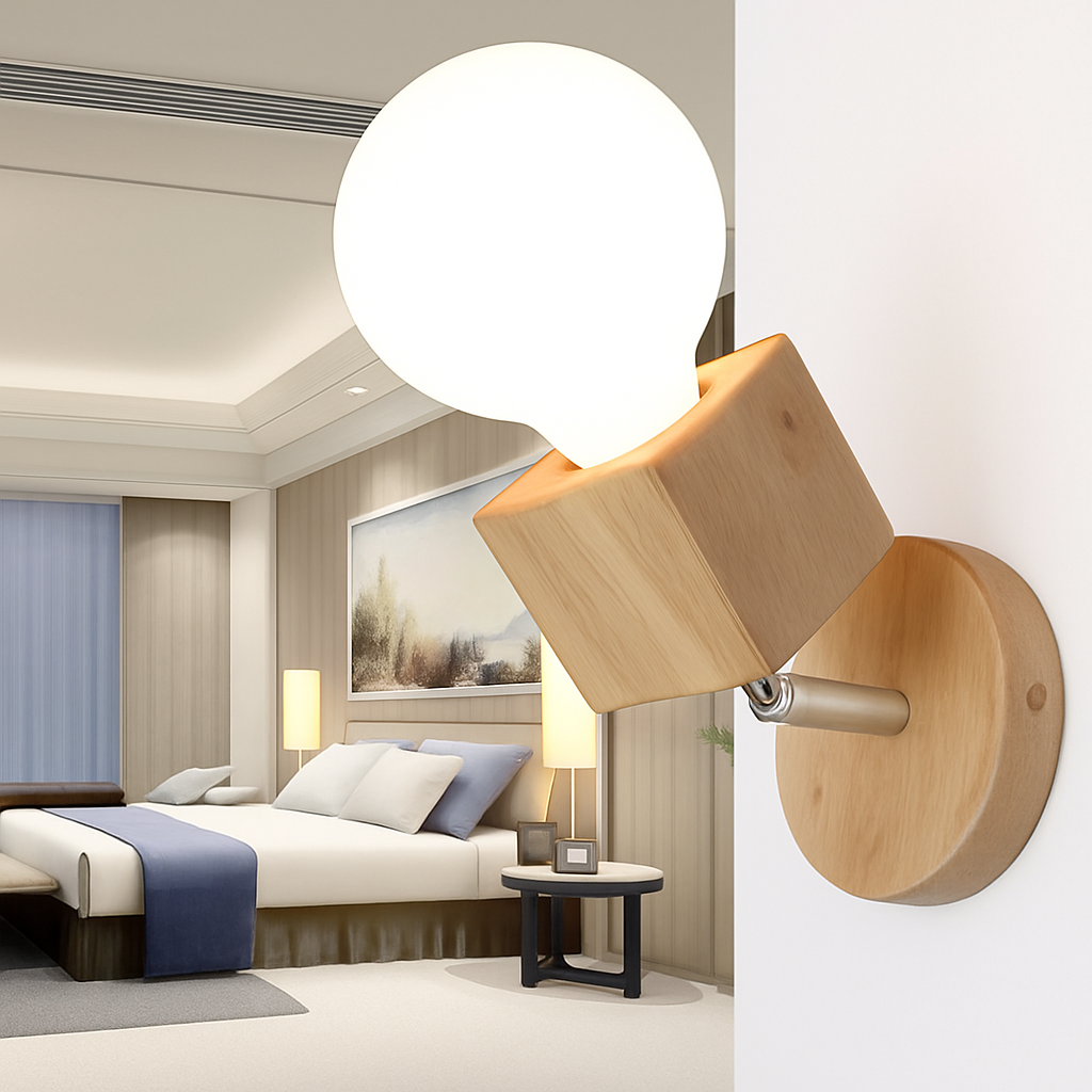 Adjustable oak wood wall light