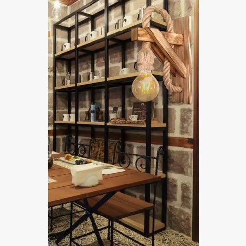 Rustic natural wood wall light with rope for indoor spaces