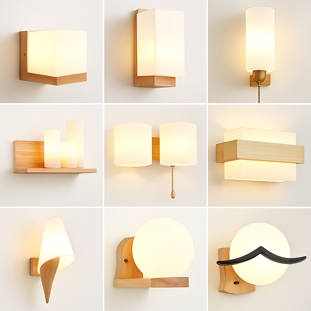 Nordic glass and wood LED wall light for bedside and indoor use - vue 4 sur 20